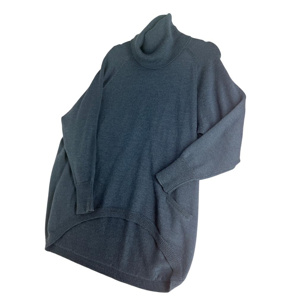Eileen Fisher Italian Merino Wool Chic Turtleneck Oversized Sweater Navy Blue XS - Picture 8 of 10